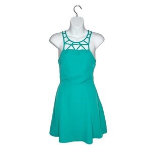 American Eagle Teal Caged Neckline Sleeveless Fit & Flare Dress